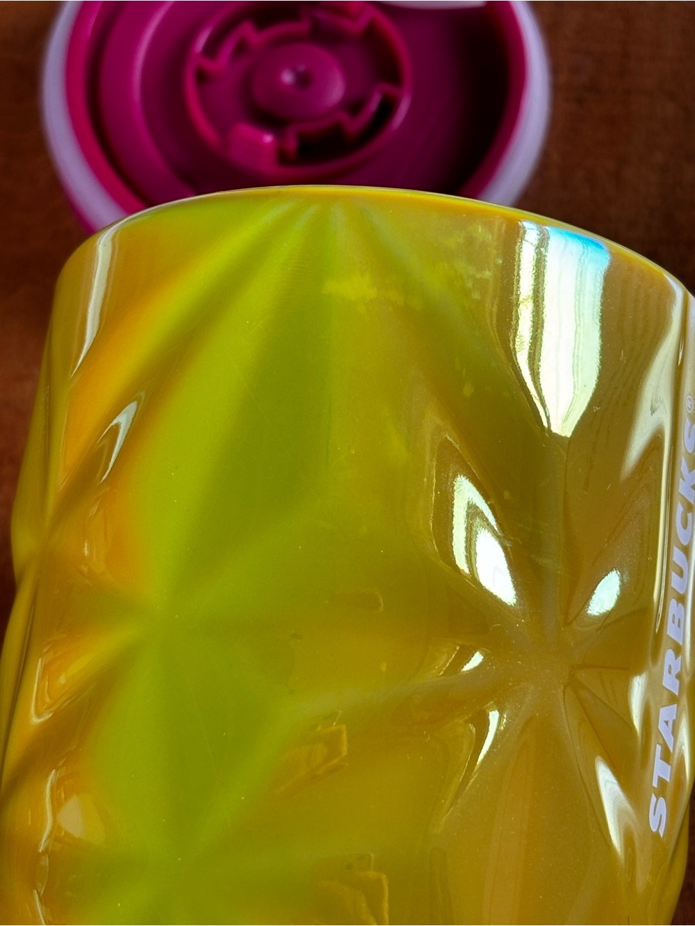 Starbucks Bright Yellow Ceramic Travel Tumbler with Pink Lid - Picture 6 of 8